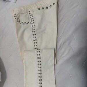 White studded jeans, size 16, low rise, flare leg, stretch quality denim $25